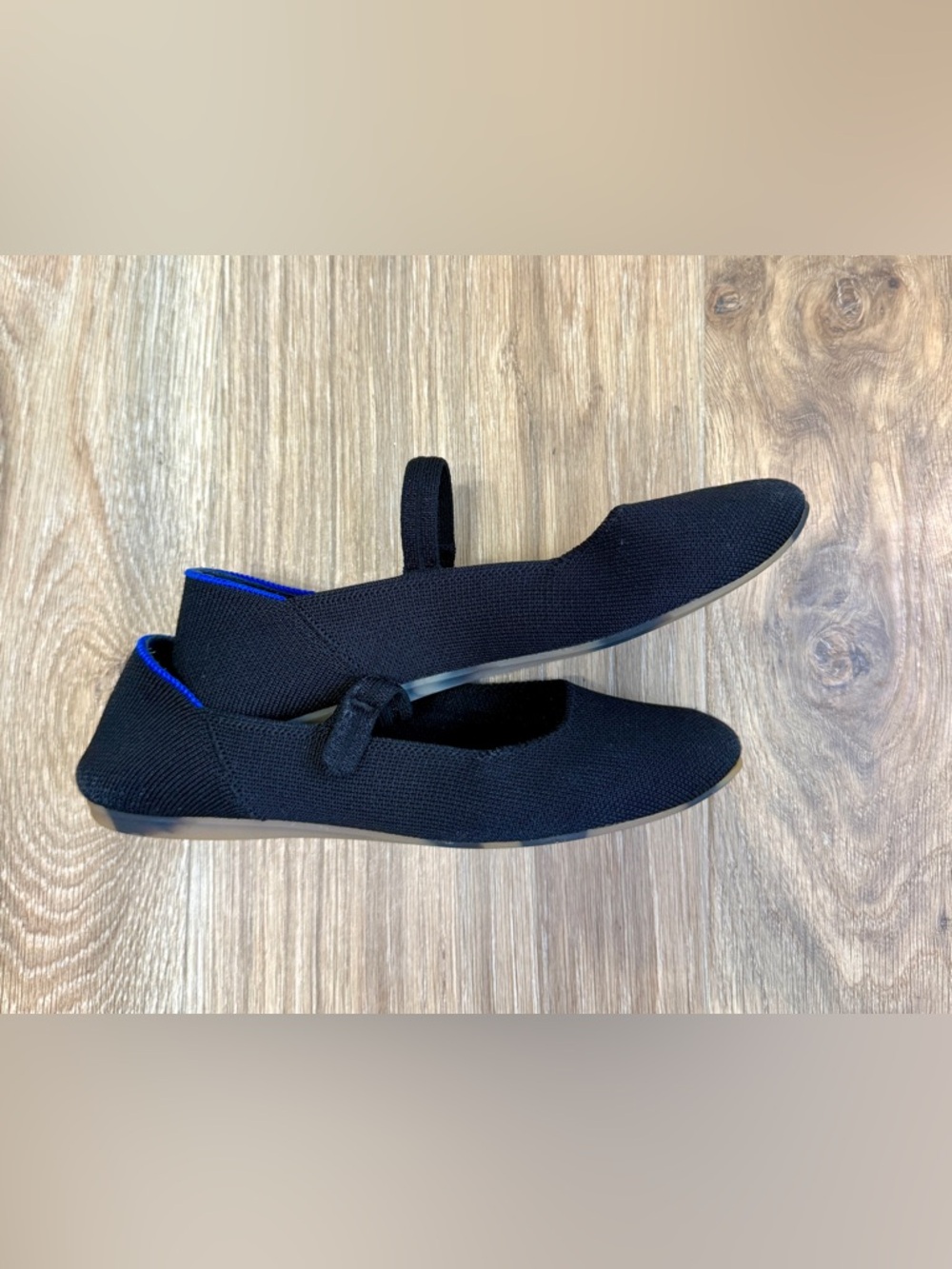 Rothy’s Black Knit Mary Jane Flats Blue Trim W6.5 - Picture 7 of 7